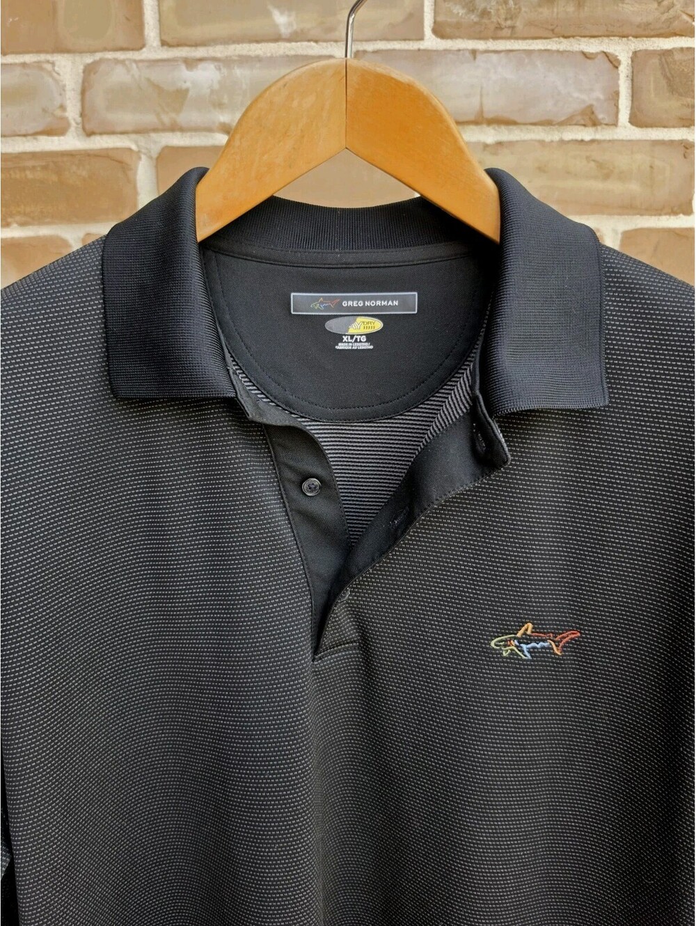 Greg Norman Play Dry Golf Polo Shirt Mens XL Black Performance Shark Logo